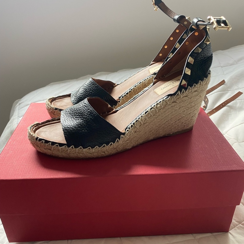 Valentino Rockstud wedge espadrille sandals